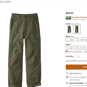 LL Bean Lined Pants - Youth size 10